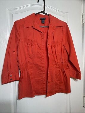 Bay Studio Coral Button-Front Shirred Waist Shirt